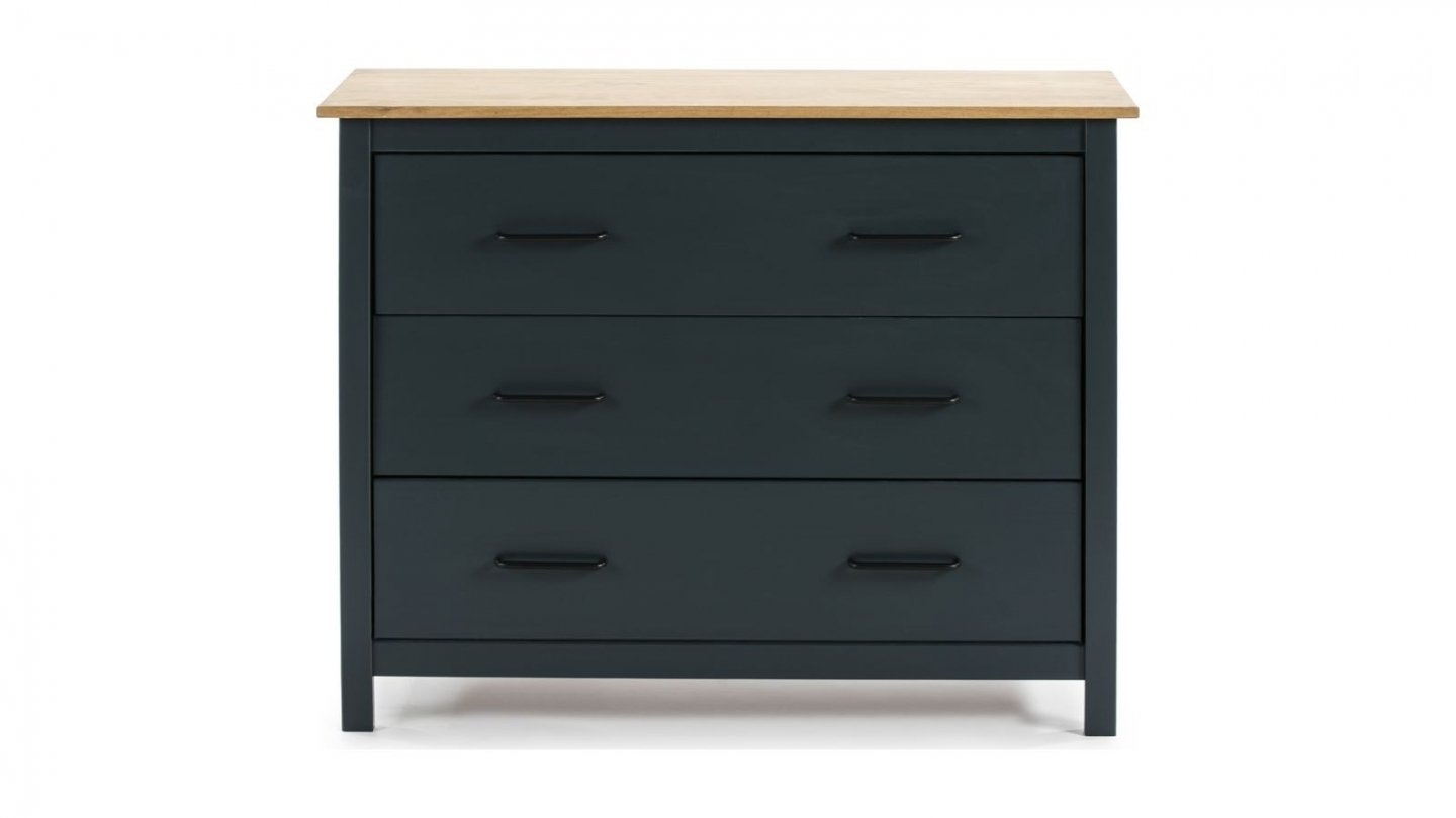 Commode 3 tiroirs en bois massif bleu 100 cm - Ida