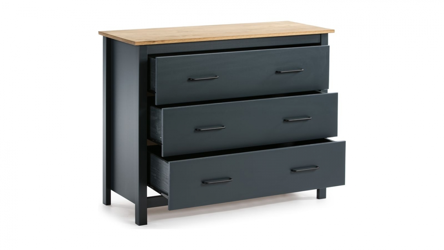 Commode 3 tiroirs en bois massif bleu 100 cm - Ida