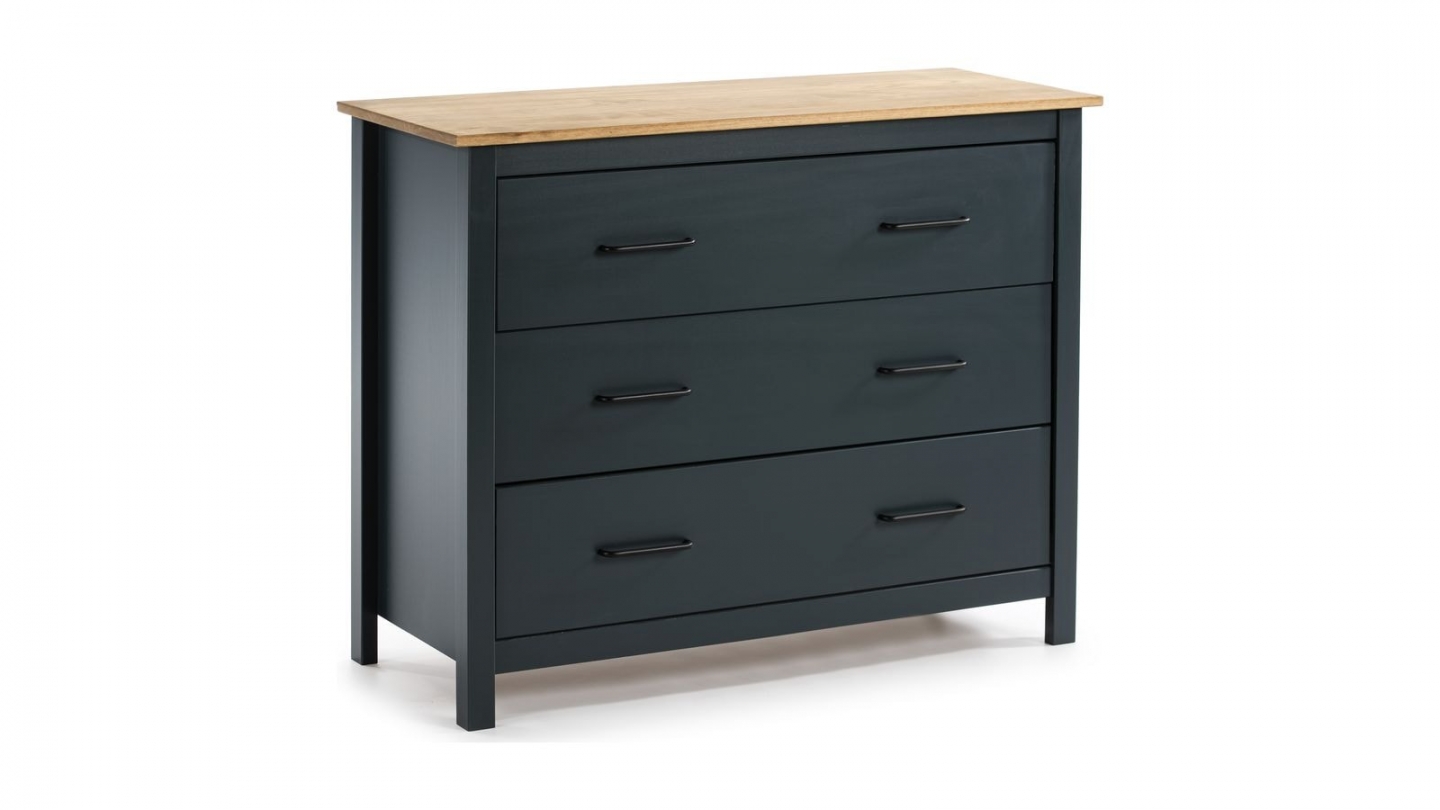 Commode 3 tiroirs en bois massif bleu 100 cm - Ida
