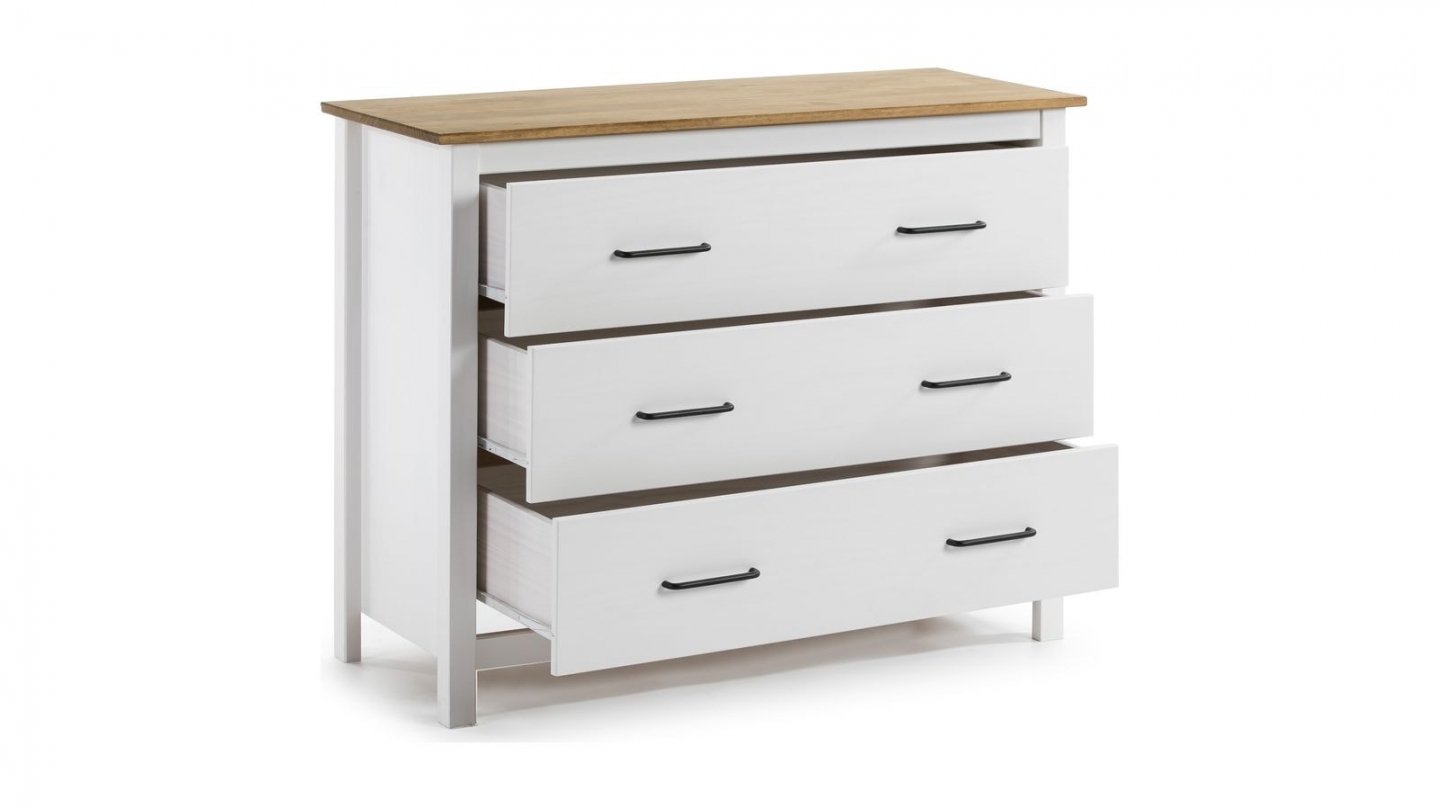 Commode 3 tiroirs en bois massif blanc 100 cm - Ida