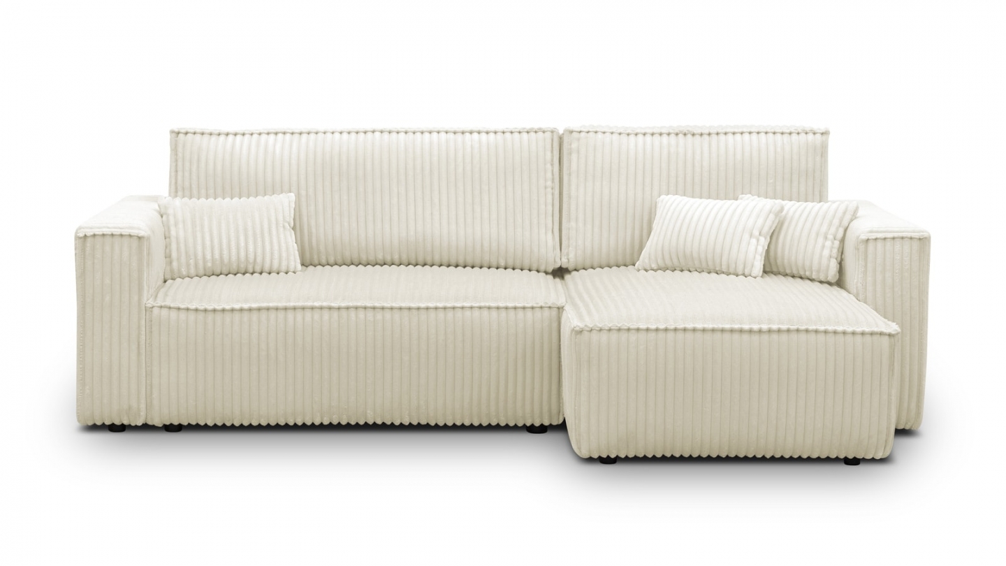 Canapé d'angle convertible réversible 4 places en velours gros côtelé beige - Livia