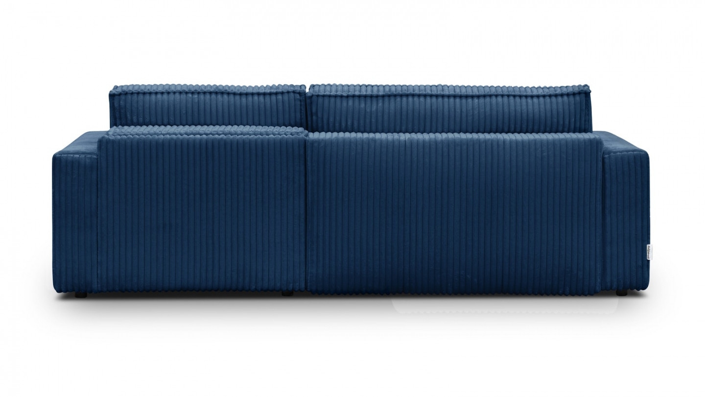 Canapé d'angle convertible réversible 4 places en velours gros côtelé bleu - Livia