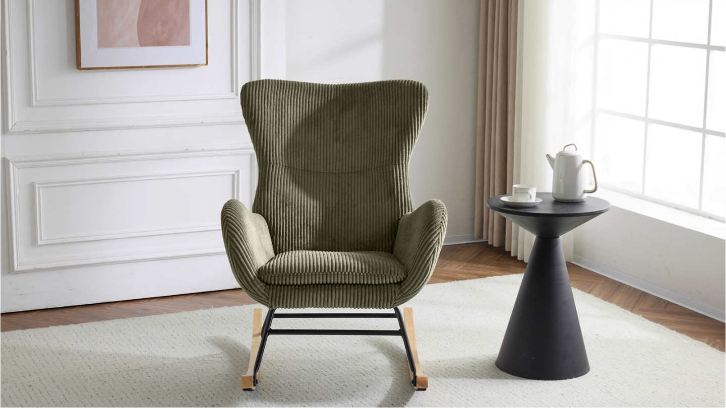 Rocking-chair en velours côtelé vert - Béa