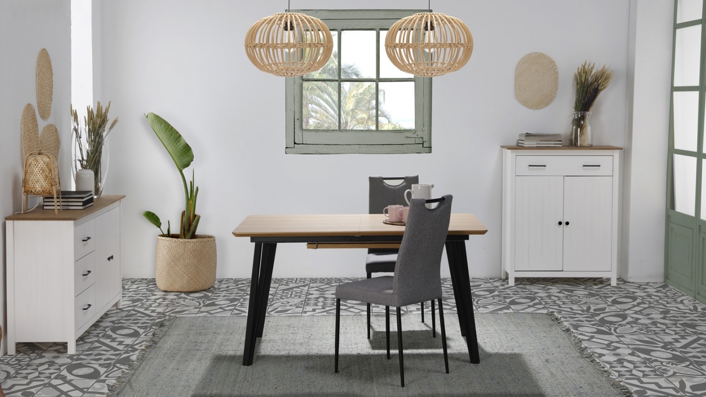 Buffet 2 portes 1 tiroir en bois massif blanc 90 cm - Ida