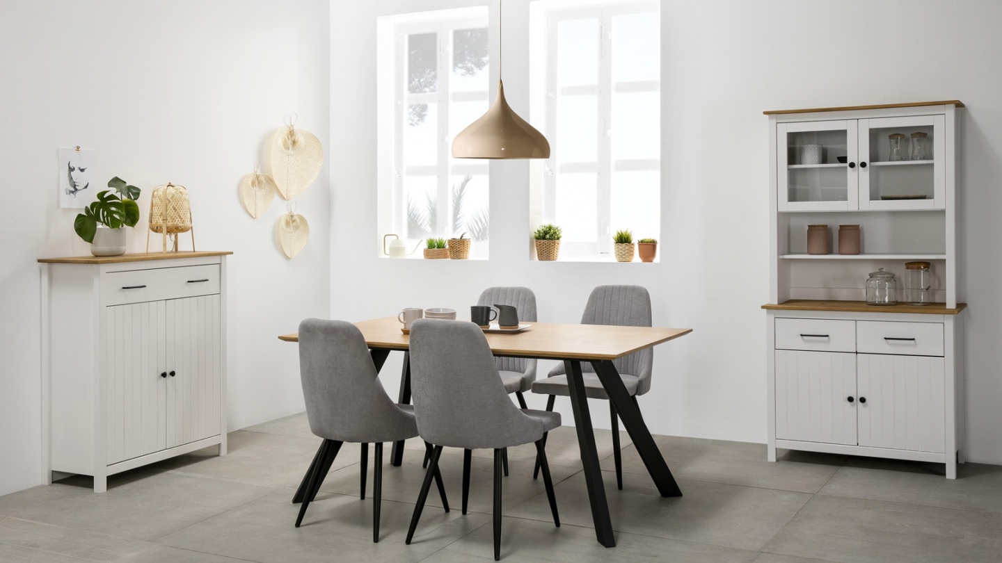Buffet 2 portes 1 tiroir en bois massif blanc 90 cm - Ida
