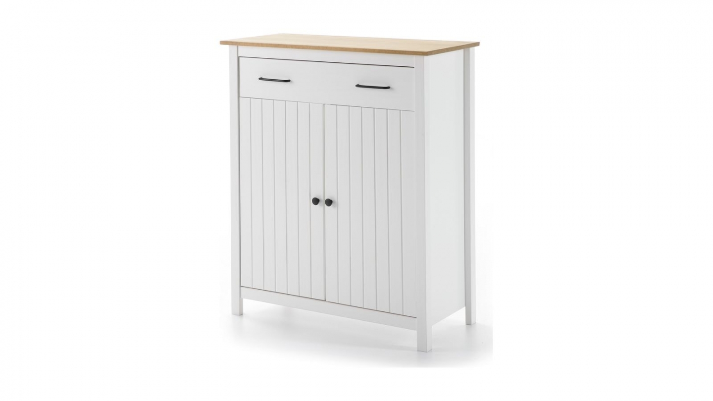 Buffet 2 portes 1 tiroir en bois massif blanc 90 cm - Ida