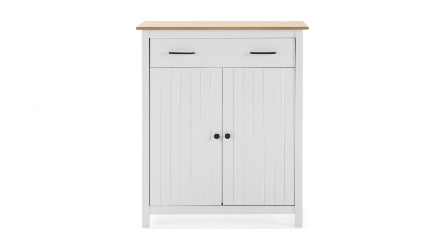 Buffet 2 portes 1 tiroir en bois massif blanc 90 cm - Ida