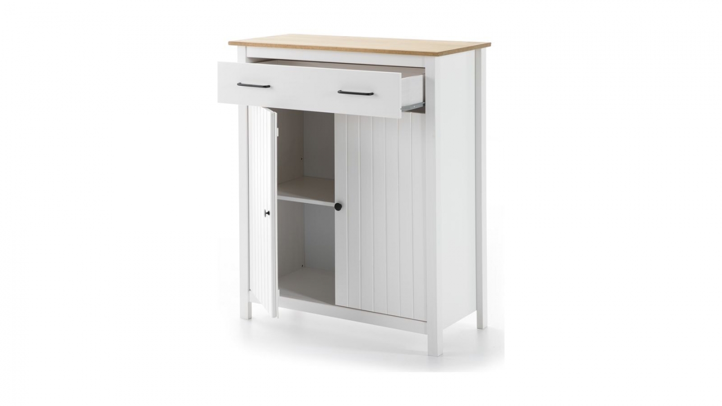 Buffet 2 portes 1 tiroir en bois massif blanc 90 cm - Ida