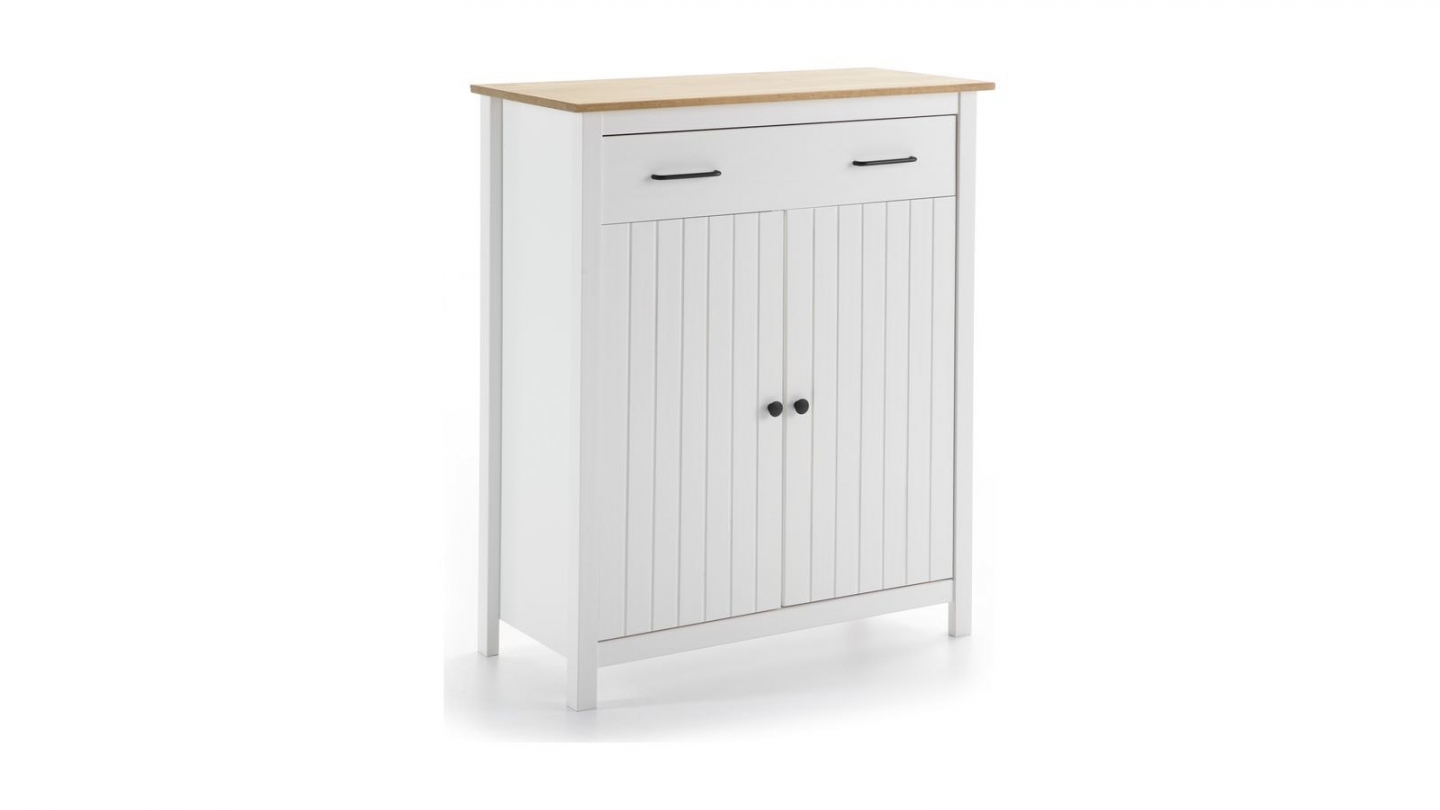 Buffet 2 portes 1 tiroir en bois massif blanc 90 cm - Ida
