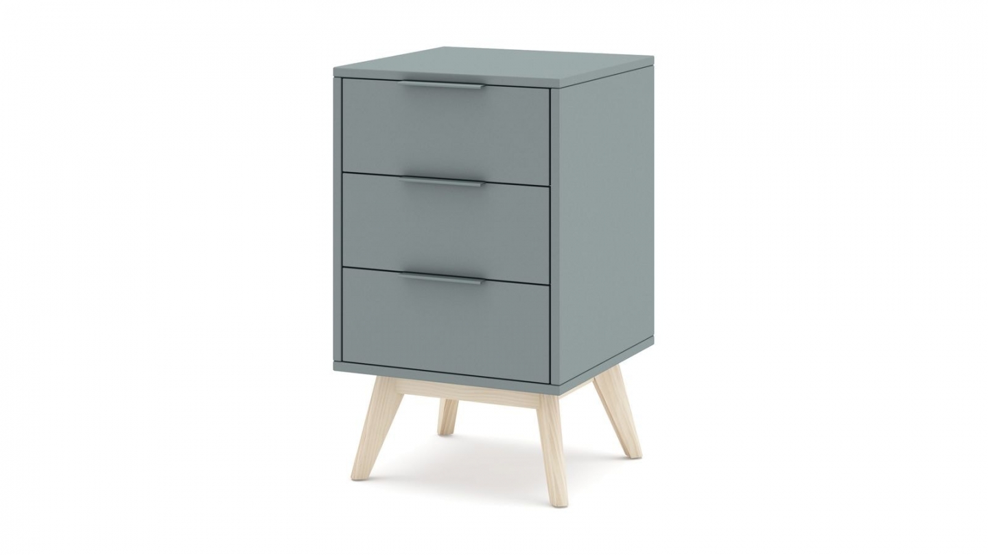 Table de chevet 3 tiroirs en bois vert kaki - Piera