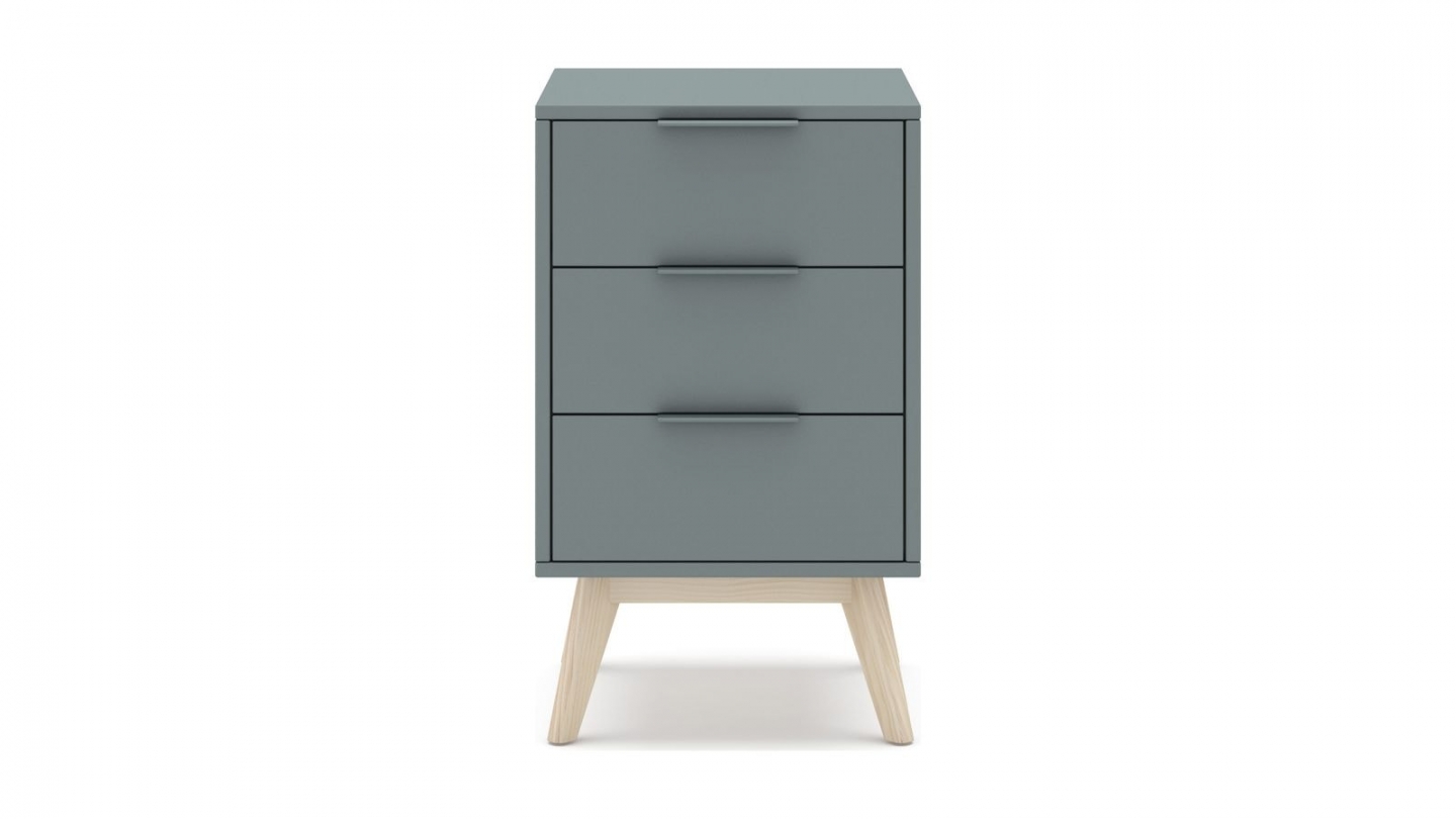 Table de chevet 3 tiroirs en bois vert kaki - Piera