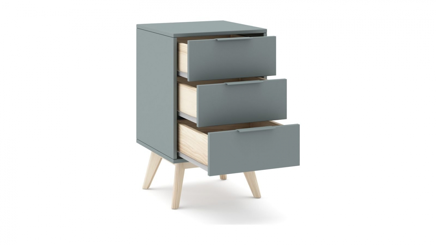 Table de chevet 3 tiroirs en bois vert kaki - Piera