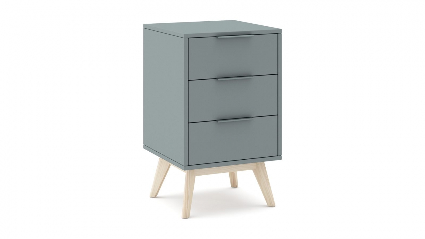 Table de chevet 3 tiroirs en bois vert kaki - Piera