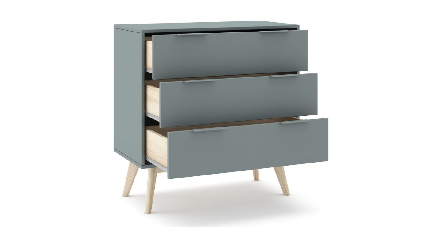 Commode 3 tiroirs en bois vert kaki 80 cm - Piera