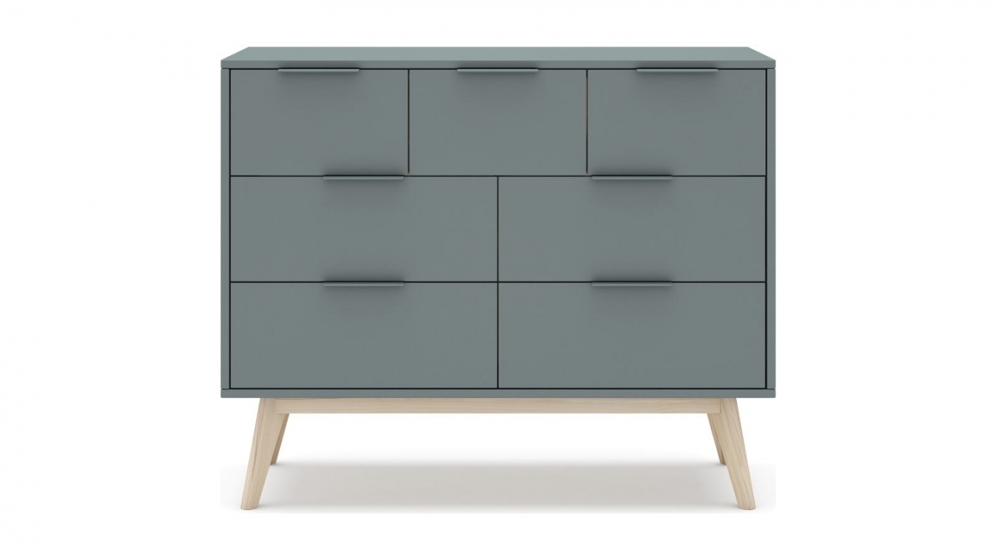 Commode 7 tiroirs en bois vert kaki 120 cm - Piera