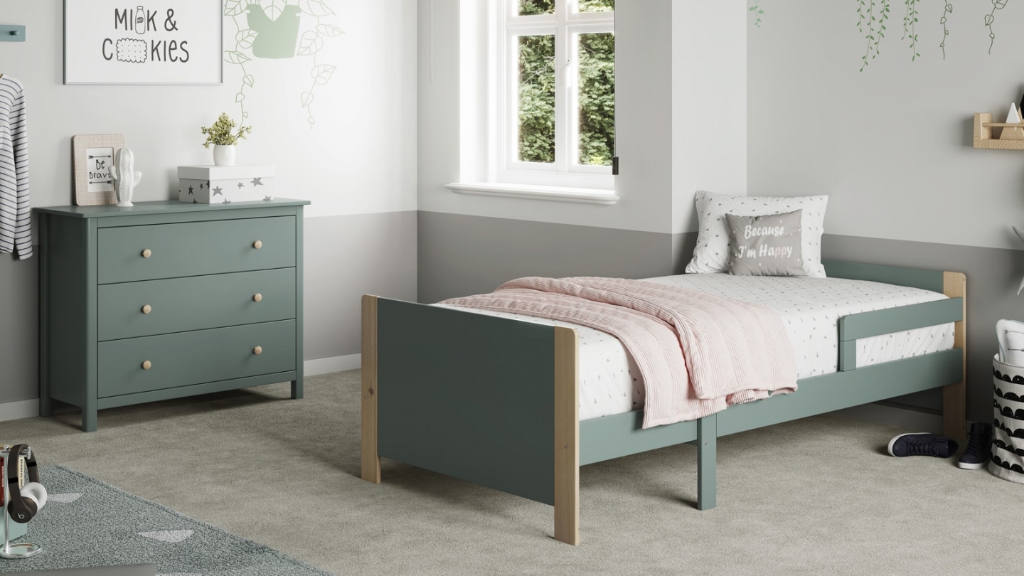 Commode enfant 3 tiroirs en bois massif vert pétrole 100 - Melvin