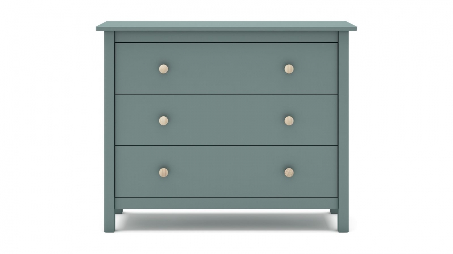 Commode enfant 3 tiroirs en bois massif vert pétrole 100 - Melvin