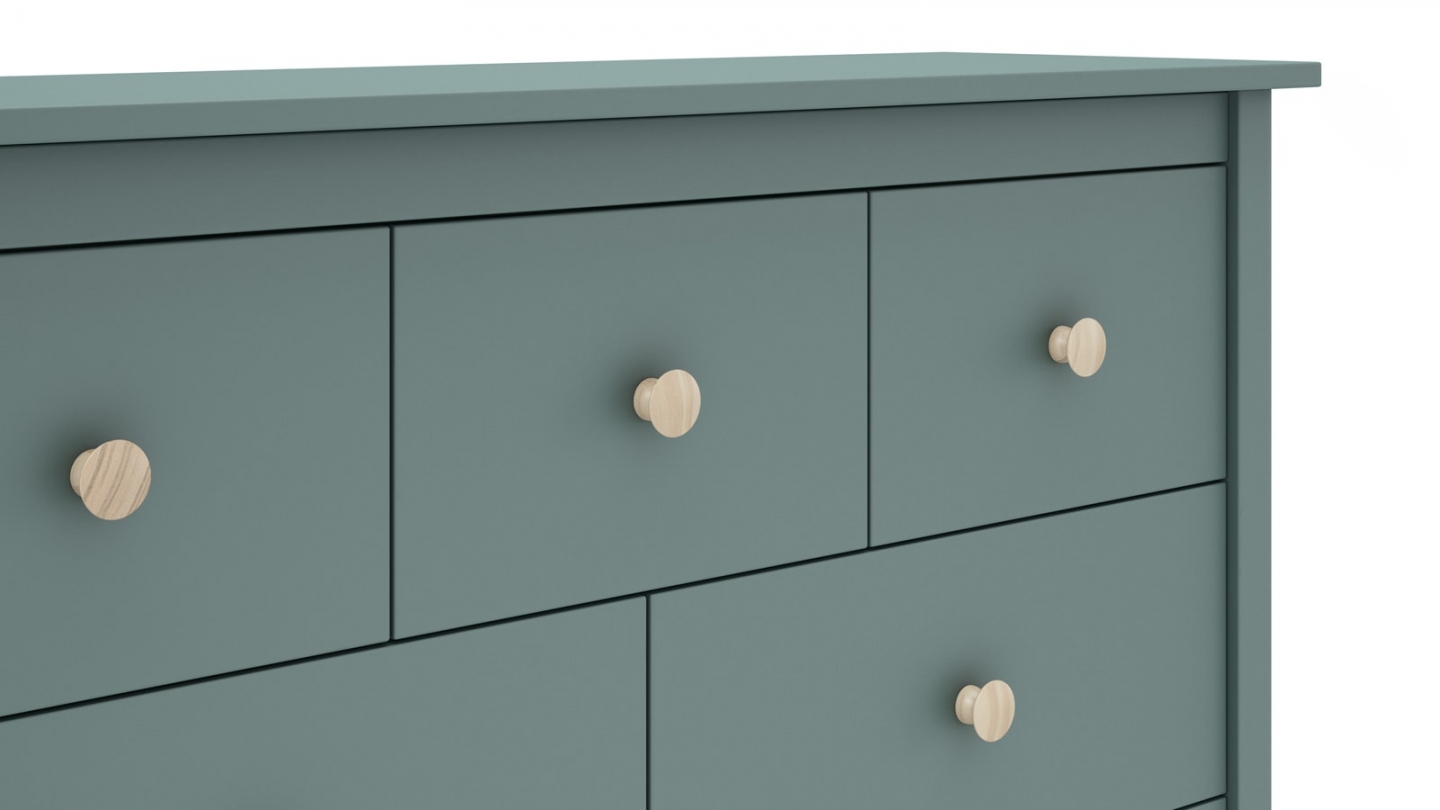 Commode enfant 7 tiroirs en bois massif vert pétrole 110 - Melvin