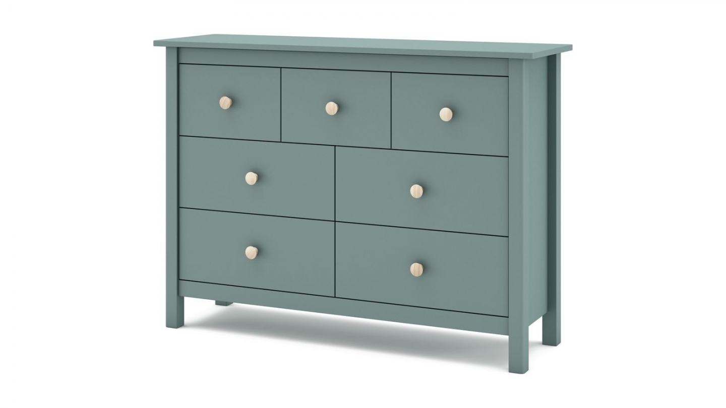 Commode enfant 7 tiroirs en bois massif vert pétrole 110 - Melvin