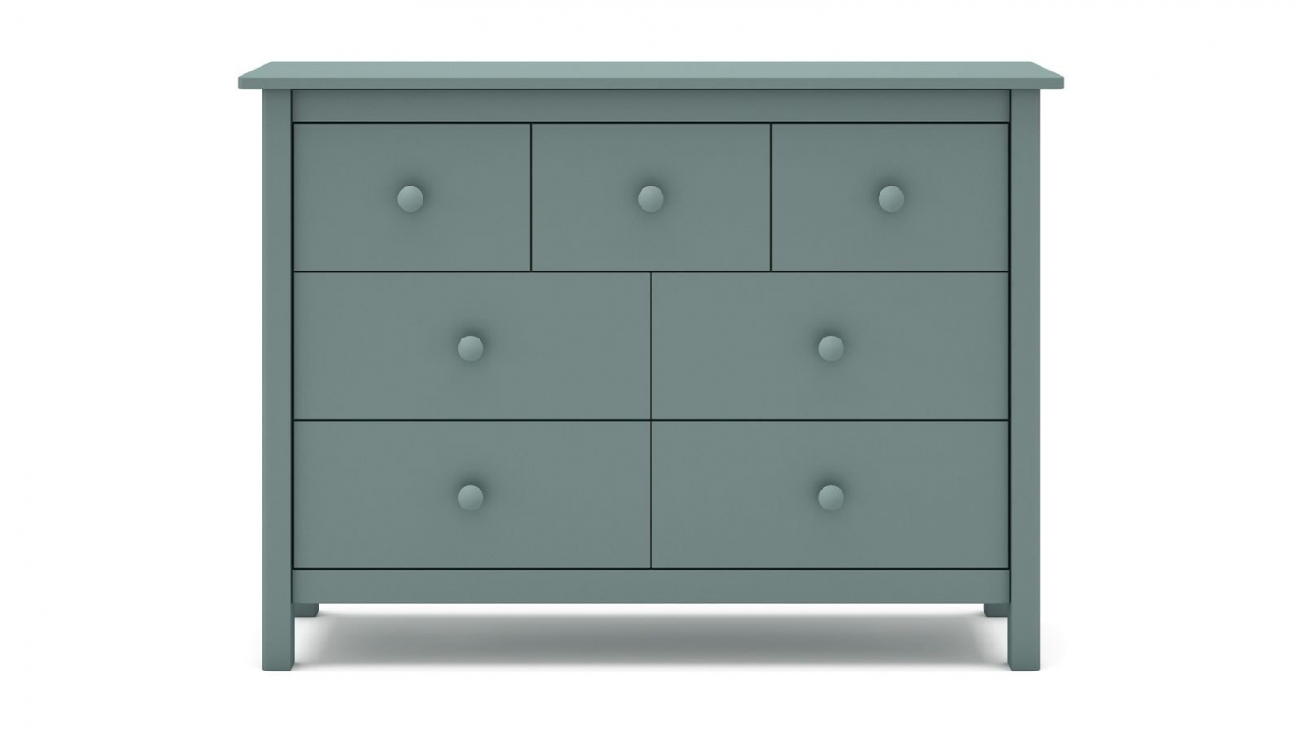 Commode enfant 7 tiroirs en bois massif vert pétrole 110 - Melvin