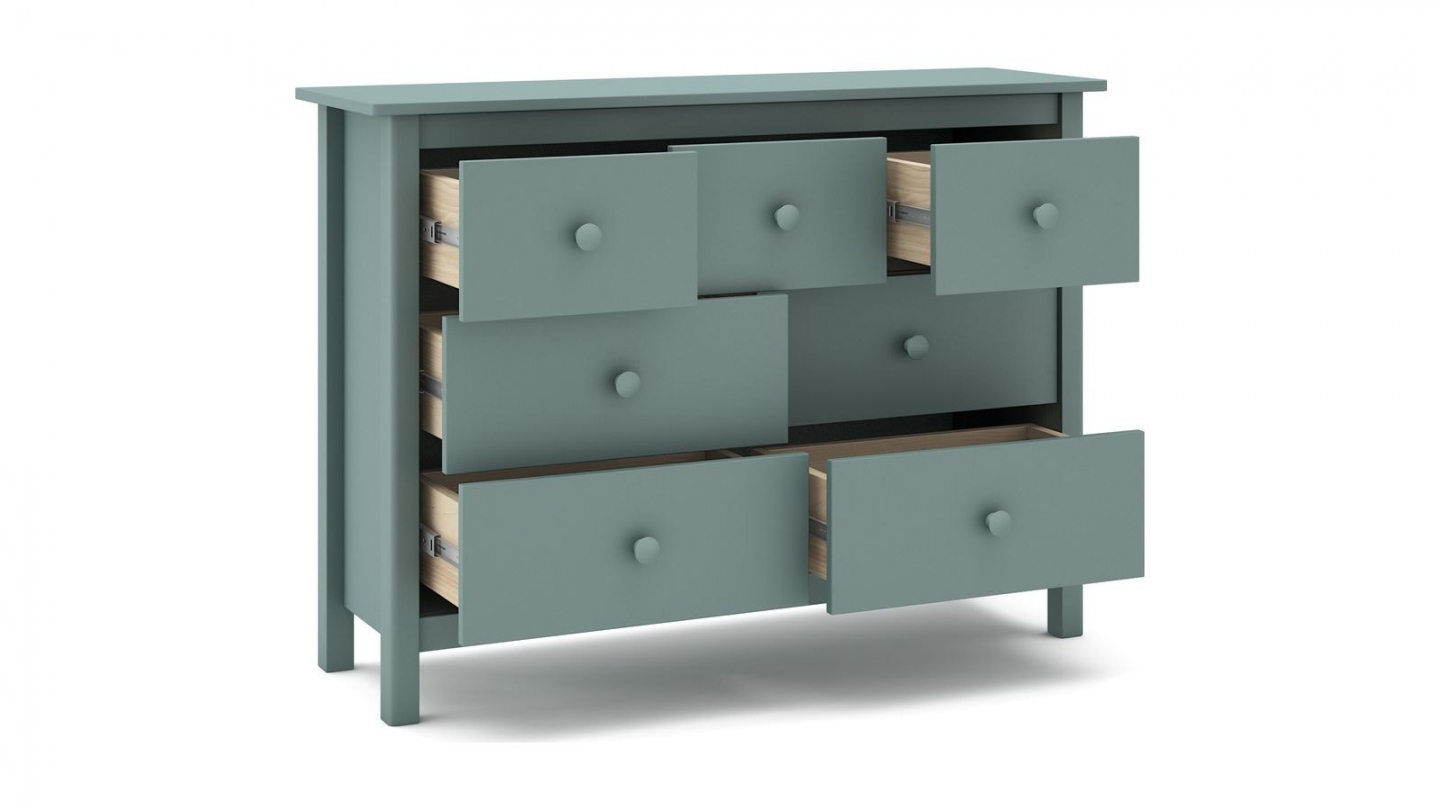 Commode enfant 7 tiroirs en bois massif vert pétrole 110 - Melvin