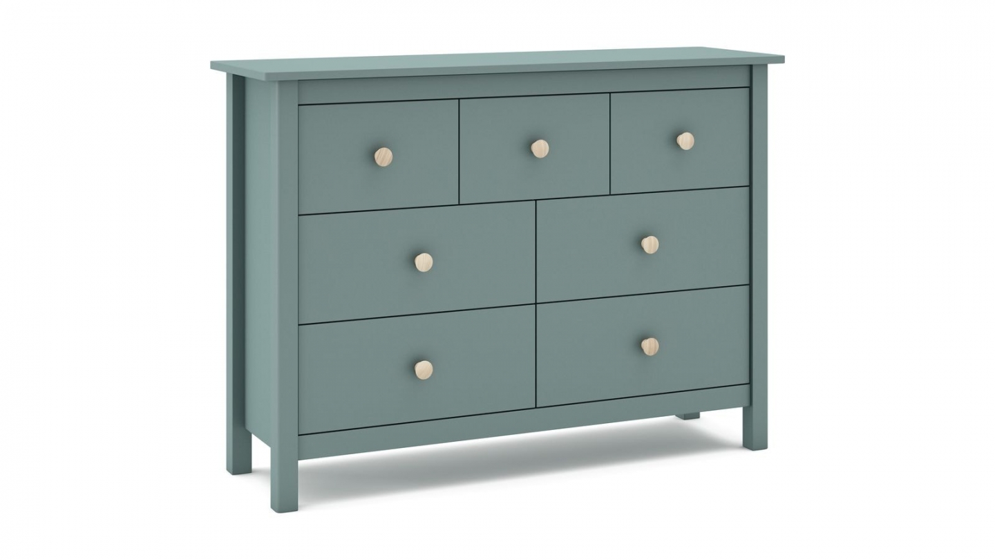 Commode enfant 7 tiroirs en bois massif vert pétrole 110 - Melvin