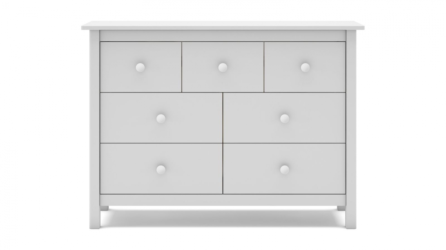 Commode enfant 7 tiroirs en bois massif blanc 110 cm - Melvin