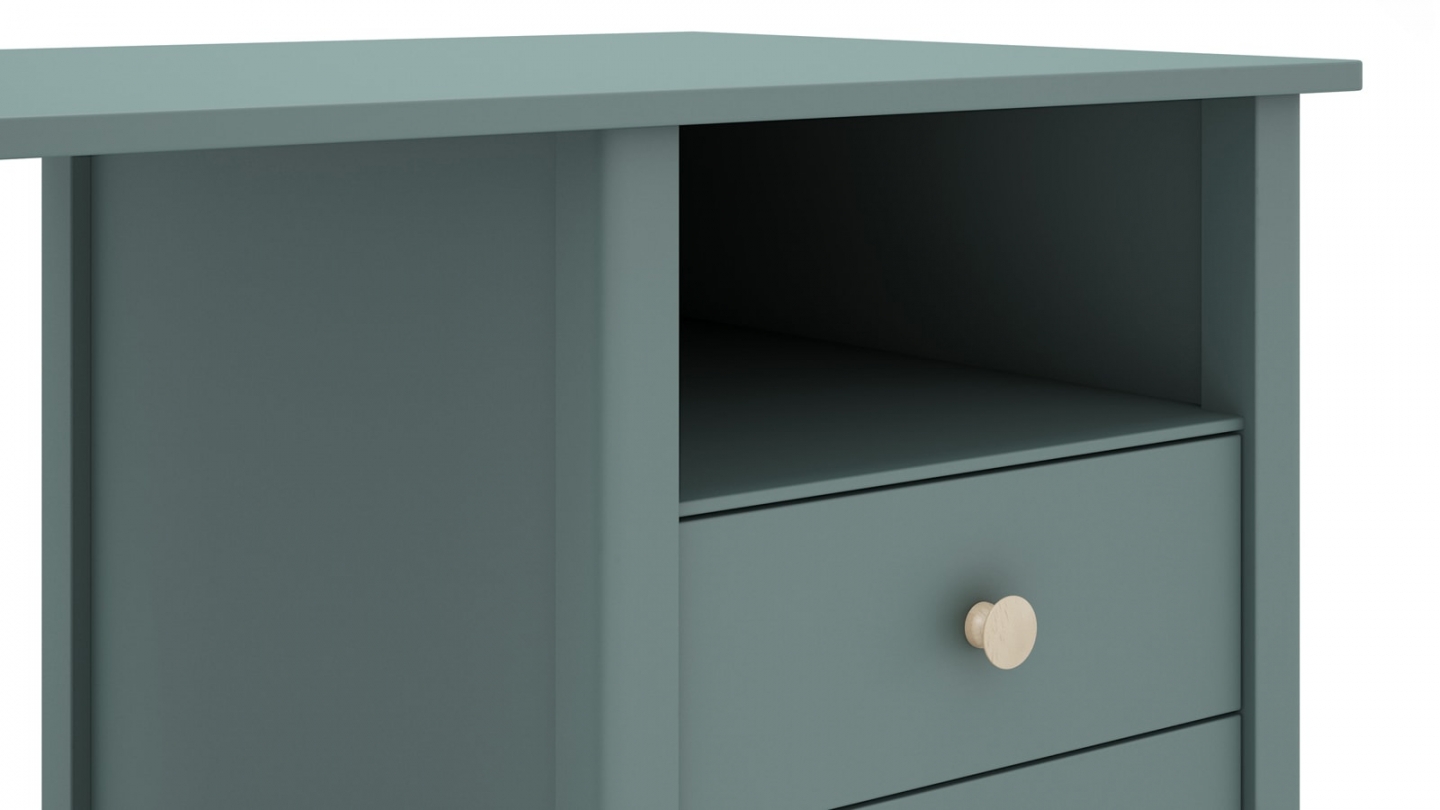 Bureau enfant 3 tiroirs en bois massif vert pétrole 120cm - Melvin