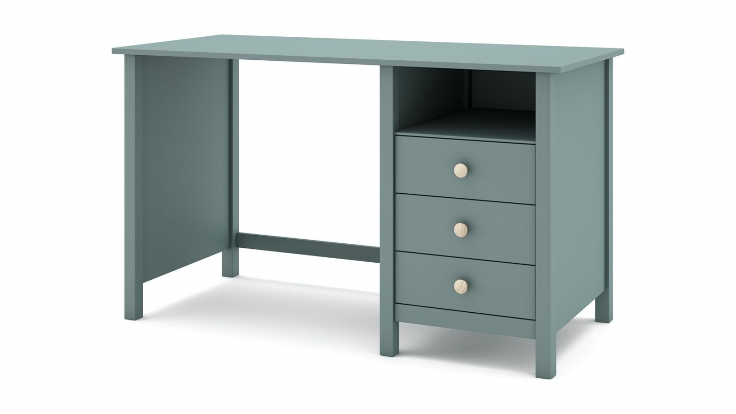 Bureau enfant 3 tiroirs en bois massif vert pétrole 120cm - Melvin