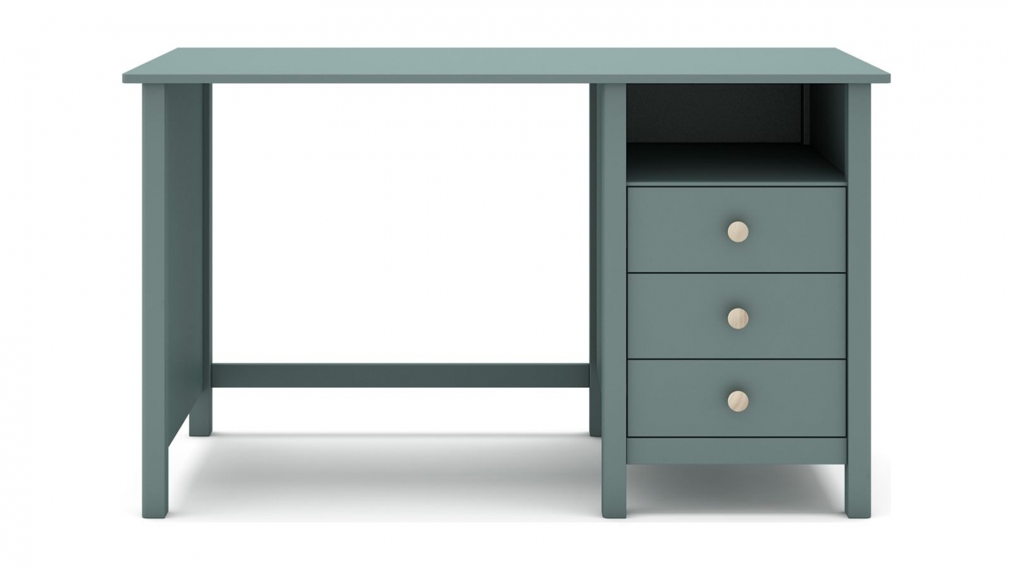 Bureau enfant 3 tiroirs en bois massif vert pétrole 120cm - Melvin