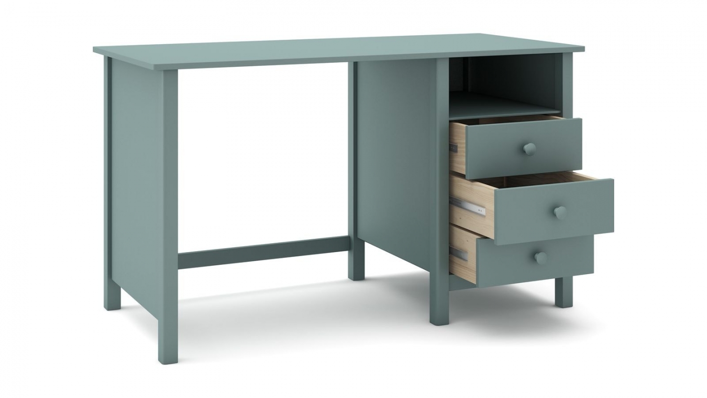 Bureau enfant 3 tiroirs en bois massif vert pétrole 120cm - Melvin