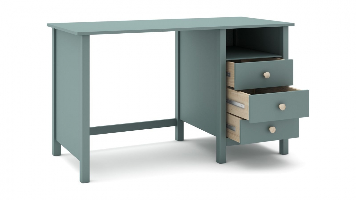 Bureau enfant 3 tiroirs en bois massif vert pétrole 120cm - Melvin