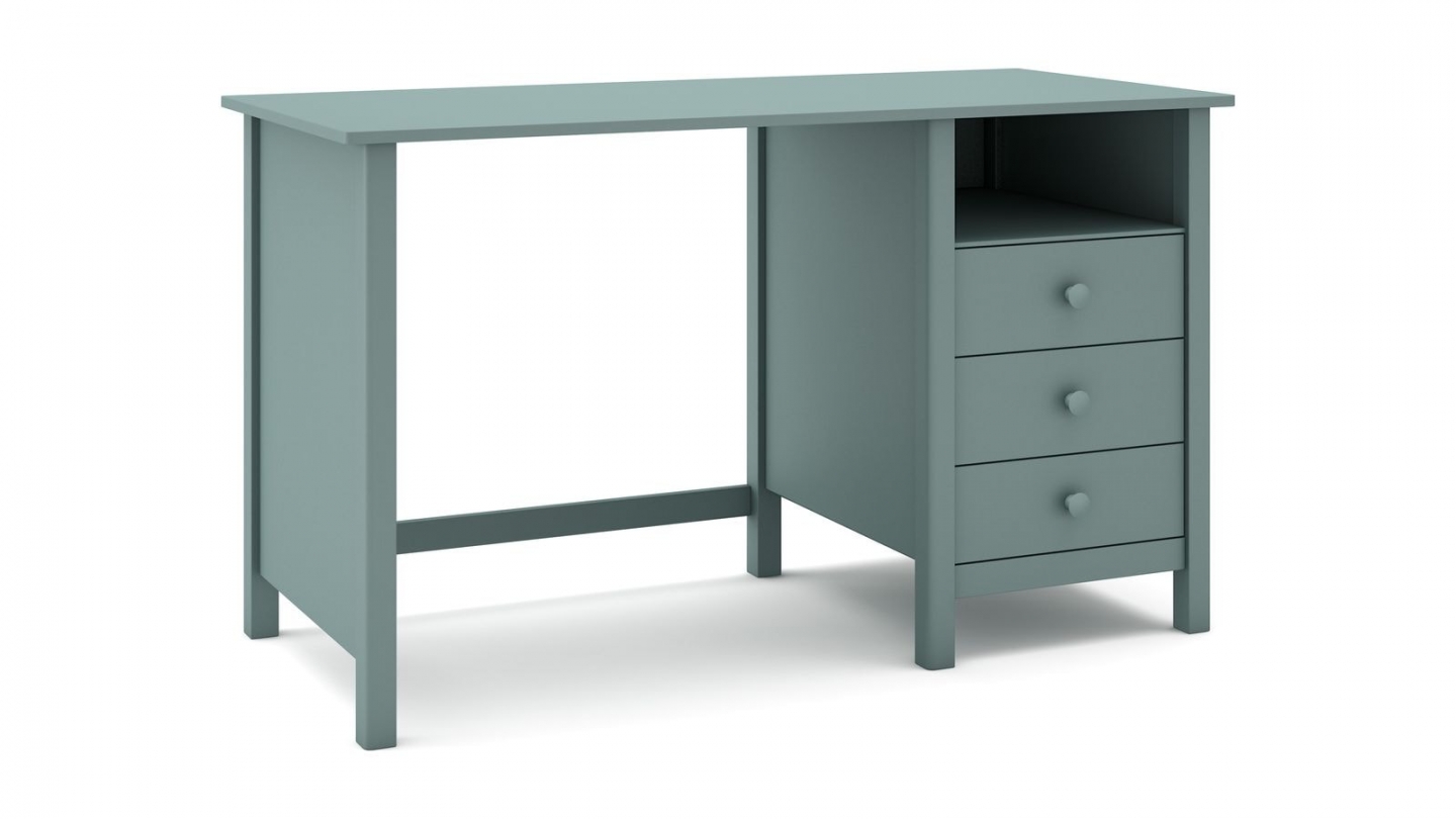 Bureau enfant 3 tiroirs en bois massif vert pétrole 120cm - Melvin
