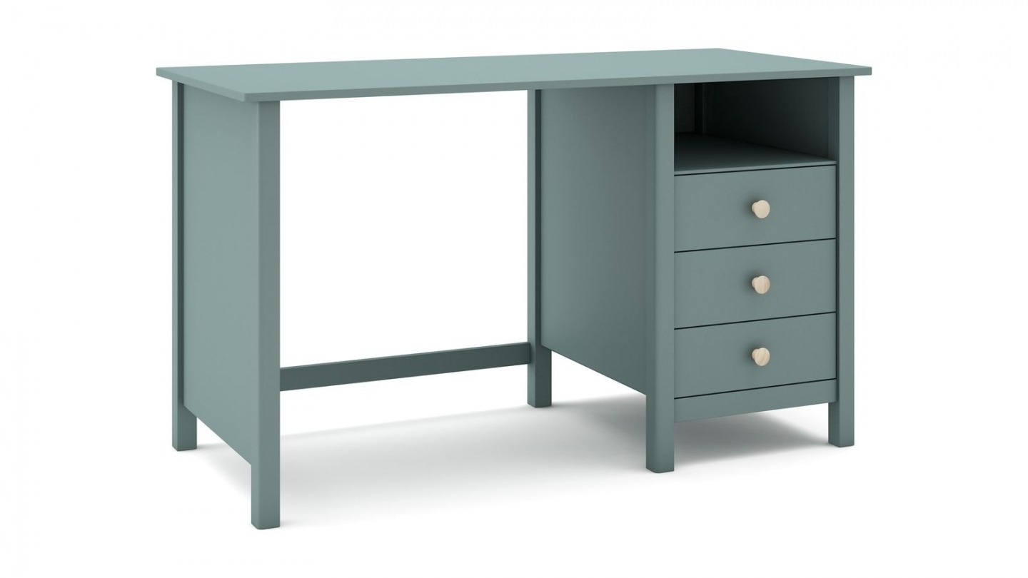 Bureau enfant 3 tiroirs en bois massif vert pétrole 120cm - Melvin