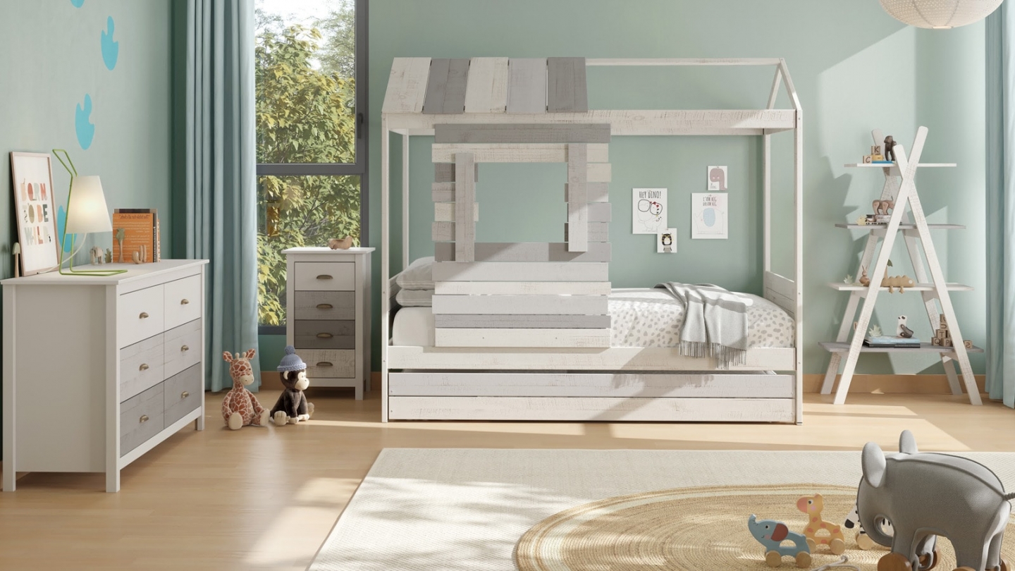 Etagère tipi enfant en bois gris et blanc H146 cm - Sue