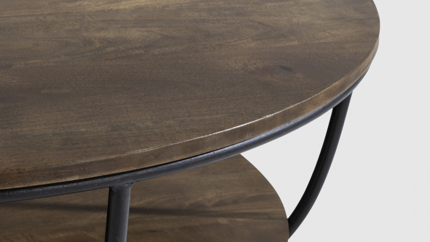 Table basse ronde en bois de manguier et métal Ø90xH40 cm - Pandora