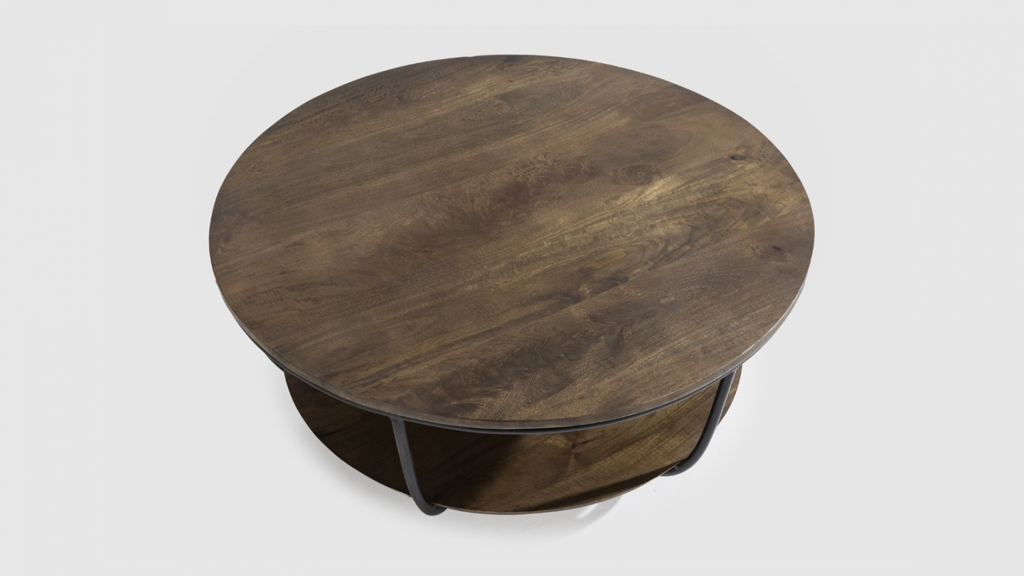 Table basse ronde en bois de manguier et métal Ø90xH40 cm - Pandora