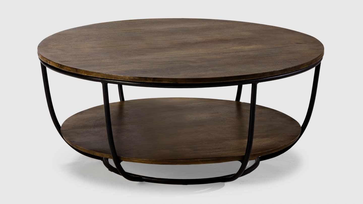 Table basse ronde en bois de manguier et métal Ø90xH40 cm - Pandora