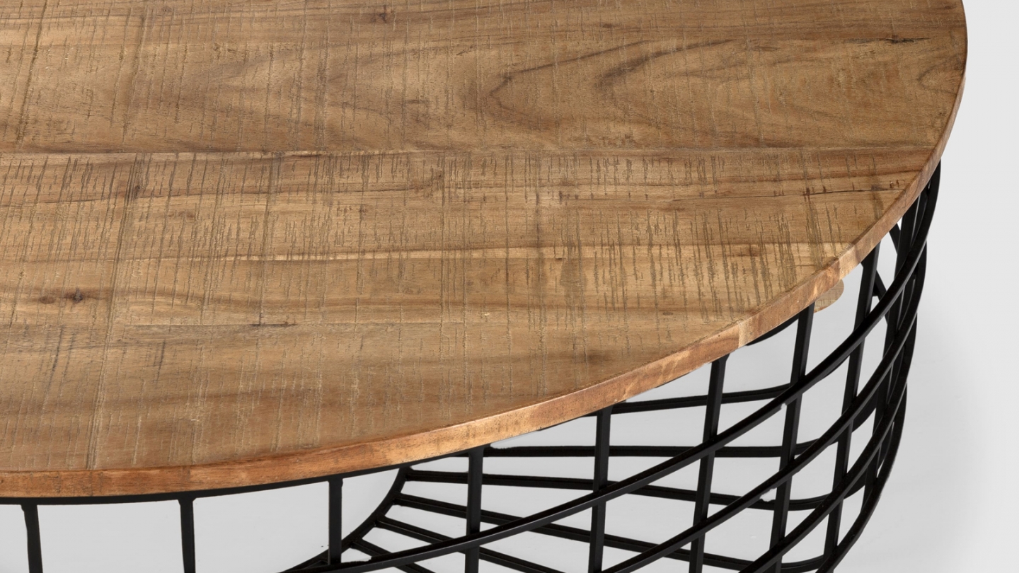 Table basse ronde en bois massif et métal Ø102xH37 cm - Soria