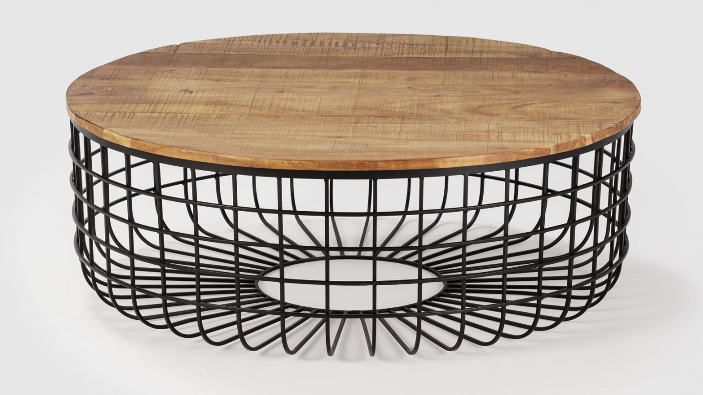 Table basse ronde en bois massif et métal Ø102xH37 cm - Soria