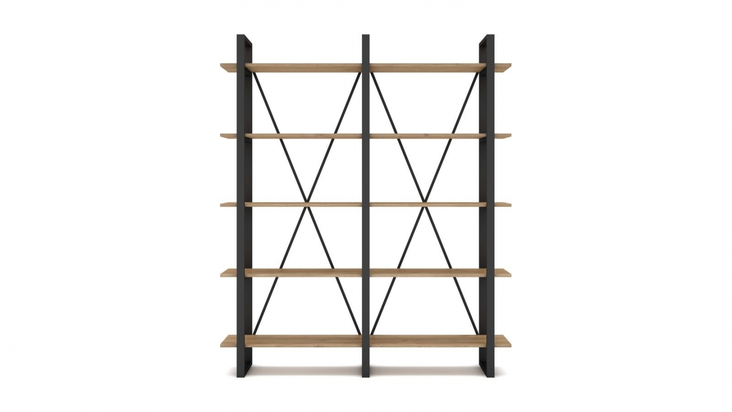 Bibliothèque 4 niveaux en métal noir et effet bois 147.5 cm - Genna