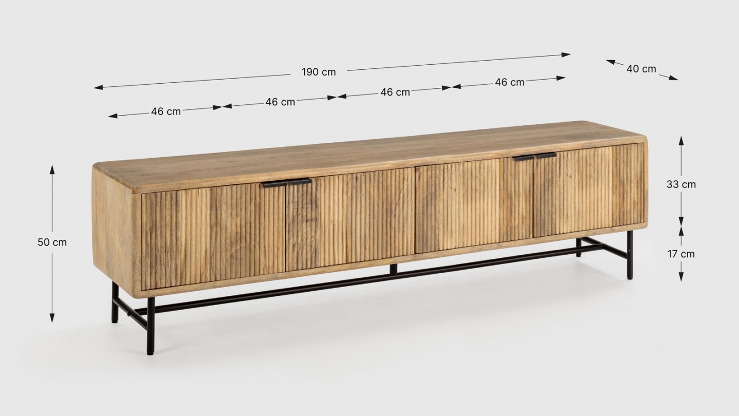 Meuble TV 4 portes en bois de manguier 190 cm - Sanja