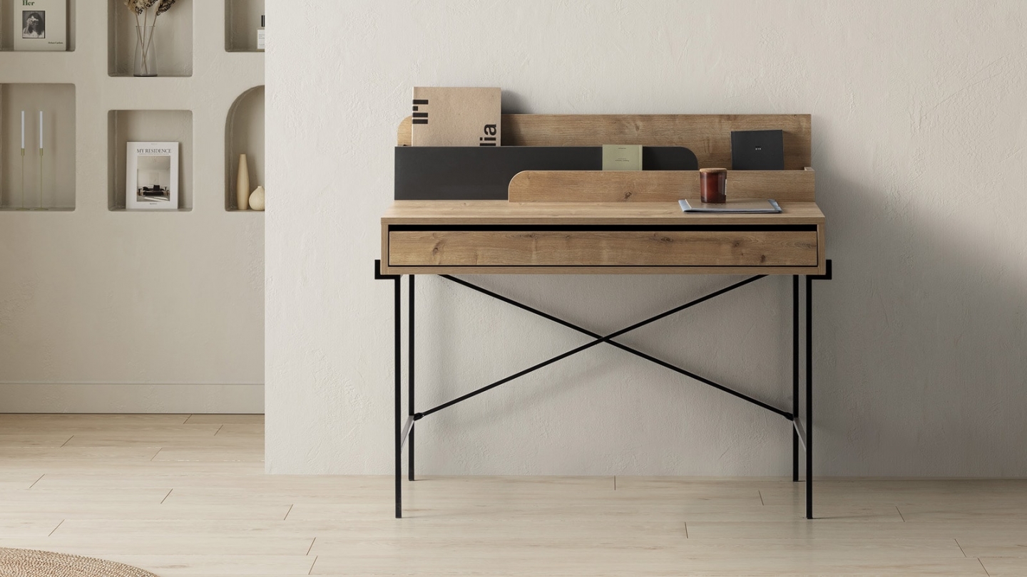 Bureau 1 tiroir effet chêne 113 cm - Rosaly