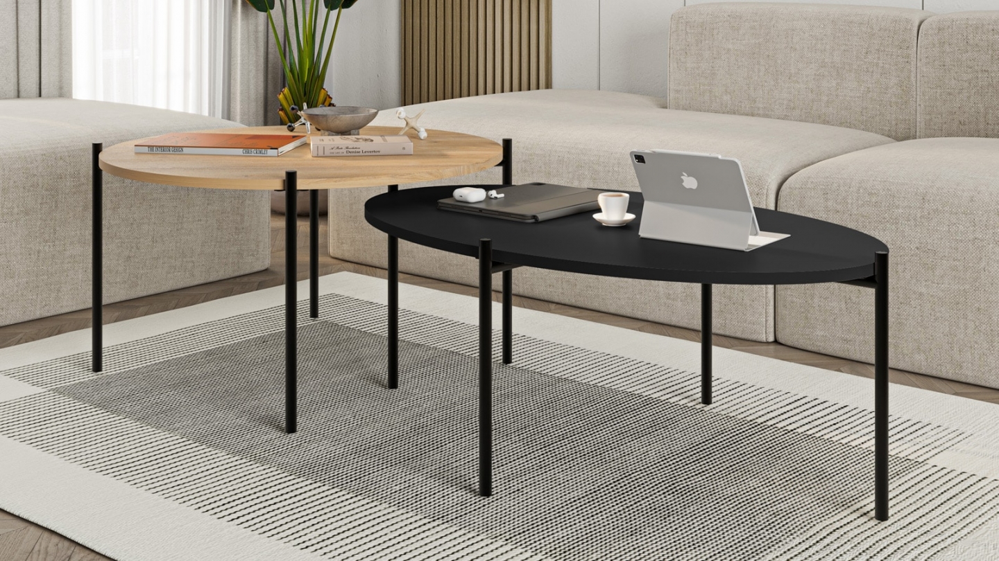 Lot de 2 tables basses gigognes effet chêne et noir - Loris