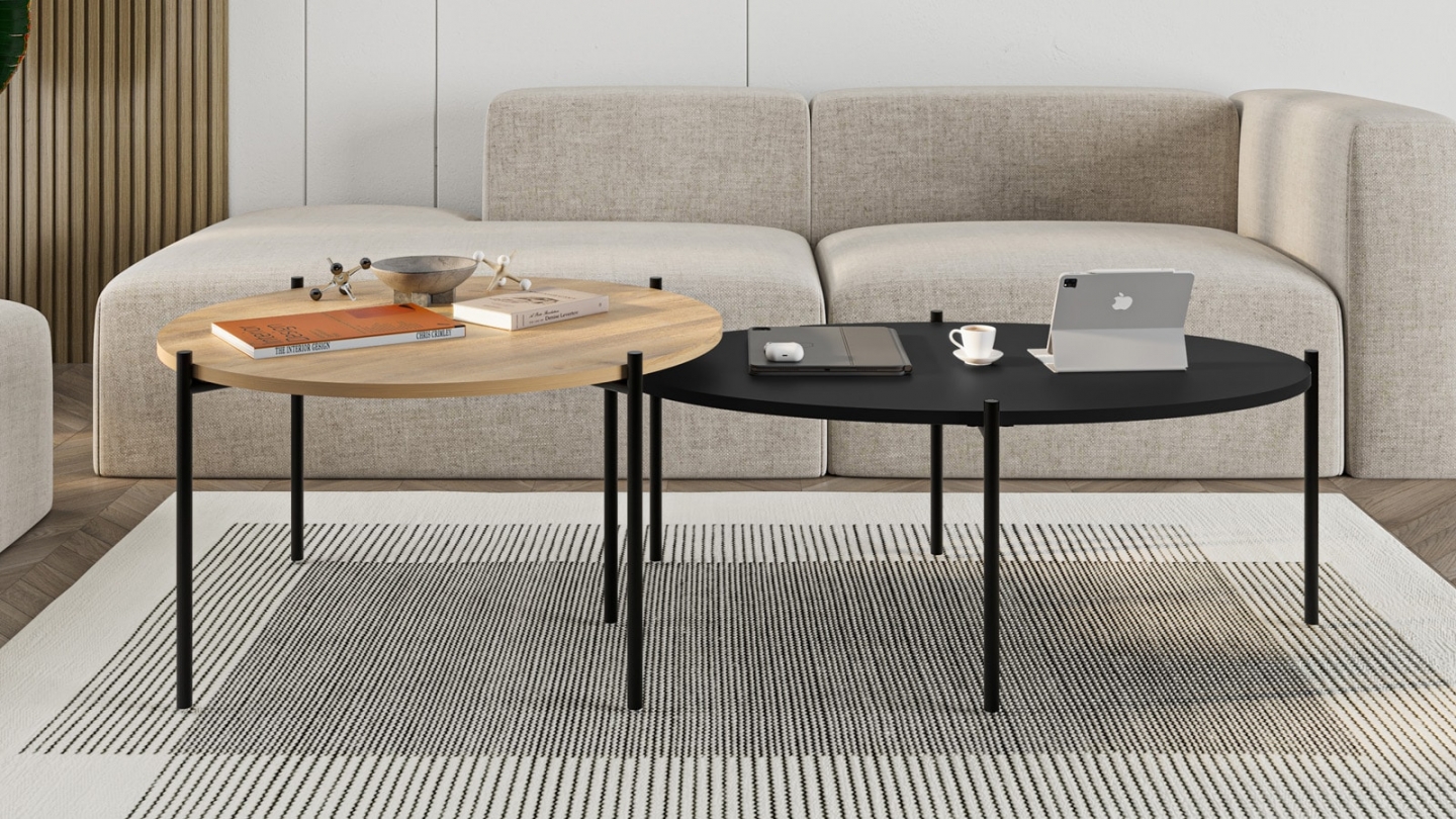 Lot de 2 tables basses gigognes effet chêne et noir - Loris