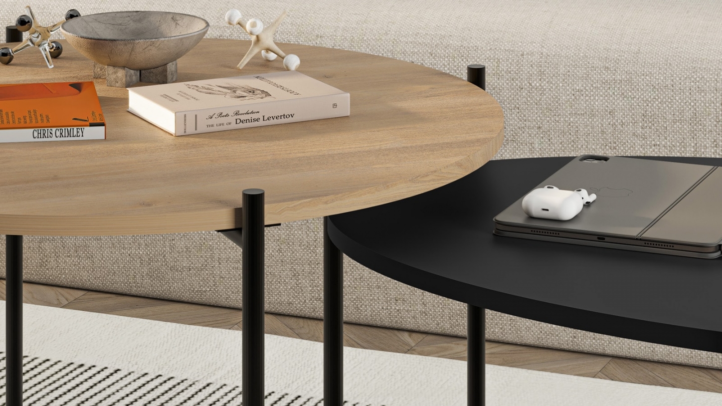 Lot de 2 tables basses gigognes effet chêne et noir - Loris