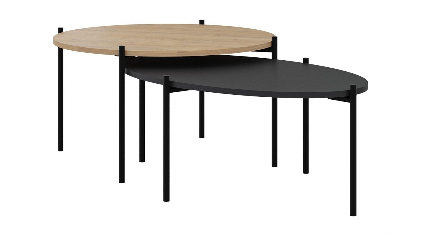 Lot de 2 tables basses gigognes effet chêne et noir - Loris