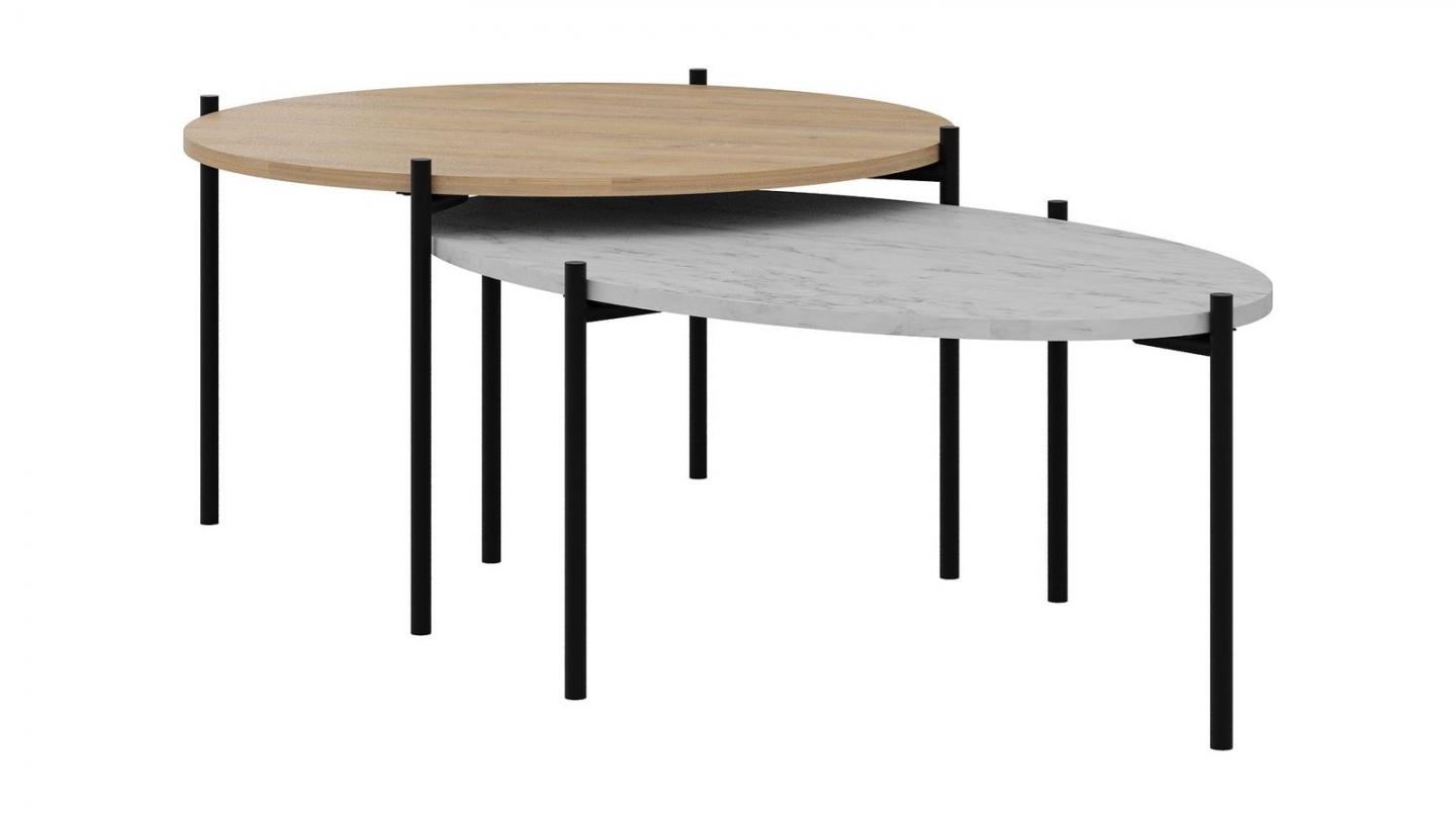Lot de 2 tables basses gigognes effet chêne et effet marbre gris - Loris