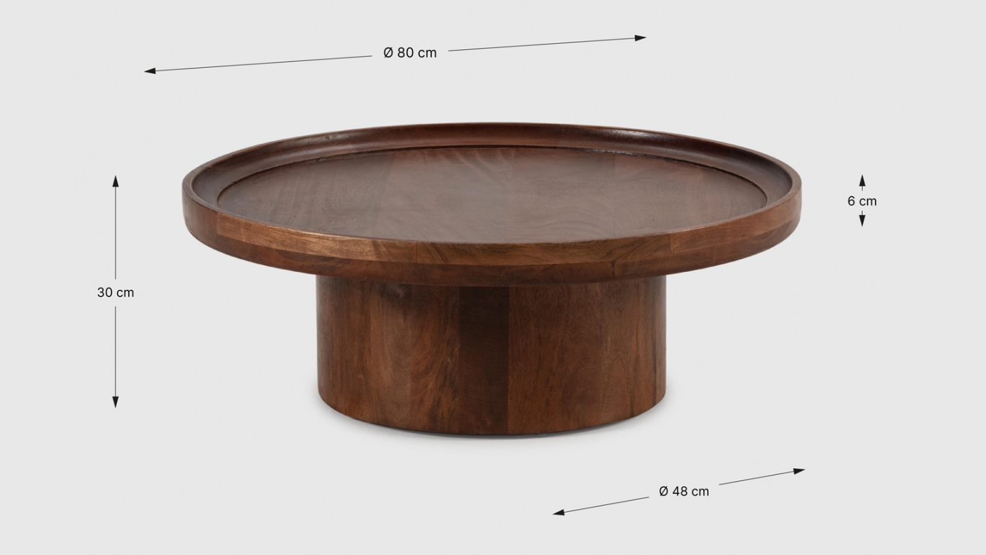 Table basse ronde en bois de manguier 80 cm cm - Sunna