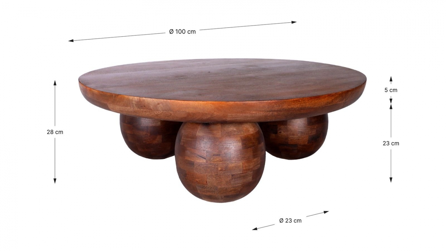 Table basse ronde en bois de manguier 100cm - Venus